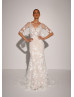 Ivory 3D Lace Tulle Floral Wedding Dress With Detachable Sleeves